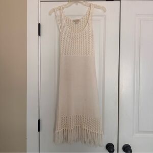 Gianni Bini White Crochet Fringe Dress